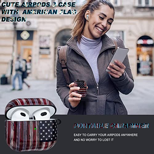 Compatible with Airpods 3rd Generation Case - Wonjury Protective Hard Compatible with Airpods 3 Case Cover Shockproof Women Girls with Keychain, American Flag - color: American Flag