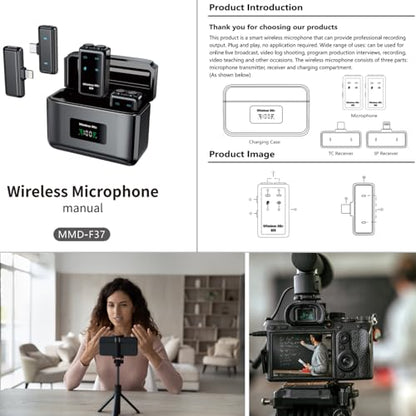 2-in-1 Mini Microphone for iPhone: Wireless Lavalier Microphones for iOS/Plug-Play Mini Mic with Noise Reduction, Lapel Microphone Plug-Play for Interview Video Podcast Vlog YouTube TikTok (F37)