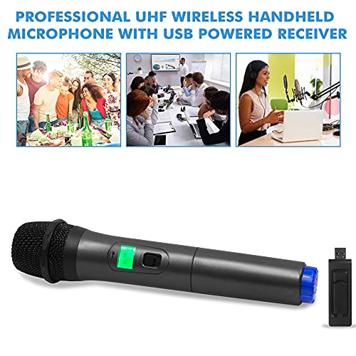Professional UHF Wireless Handheld Microphone w/USB Powered Receiver | Battery Powered, Portable, UHF Highband Frequency, USB Female Jack for Karaoke, Voice Amplifier, PA System, Singing