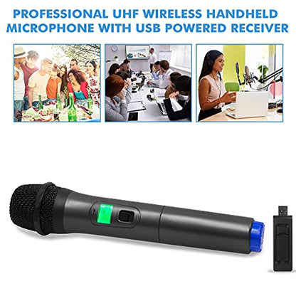 Professional UHF Wireless Handheld Microphone w/USB Powered Receiver | Battery Powered, Portable, UHF Highband Frequency, USB Female Jack for Karaoke, Voice Amplifier, PA System, Singing