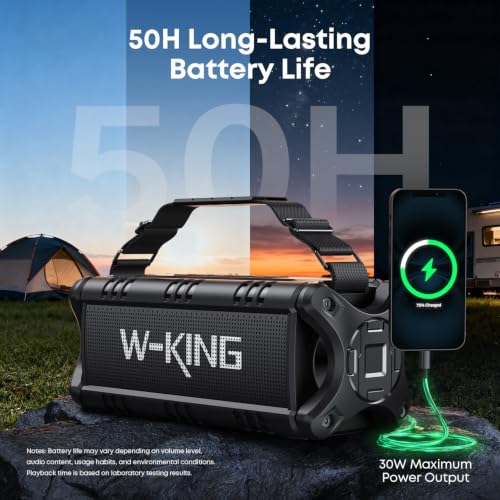 W-KING Bluetooth Speaker, 90W Max Loud IPX6 Waterproof Portable Speaker, 50W Deep Bass/Subwoofer *2/40H/EQ/TF/AUX, 105dB Large Boombox Outdoor Speakers Bluetooth Wireless for Party/Camping/Jobsite - color: ALL-BLACK