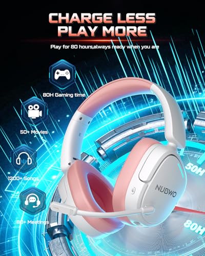 NUBWO Wireless Gaming Headset for PS5, PC, PS4 - Dual 2.4G & Bluetooth Simultaneous Gaming Headphones, EQ Sound Modes, Noise-Canceling Mic, 80-Hour Battery, Comfortable Foldable & Travel Design - color: Pink