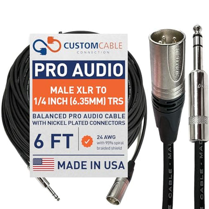 Custom Cable Connection 6 Foot Neutrik NC3MXX Male XLR to Neutrik Rean NYS228 1/4 Inch (6.35mm) TRS Balanced Pro Audio Cable - size: 6 Foot, style: Male (Black)