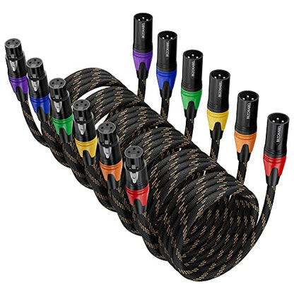 XLR Cables - 10ft 6 Pack Nylon Braided, Balanced XLR Speaker and Mic Cable for Microphones, Mixers and Speaker Systems - size: 10ft