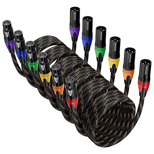 BEZOKABLE 6ft XLR Microphone Cable - 6 Pack, Nylon Braided, Compatible with Microphones, Mixers, Speakers - size: 6ft