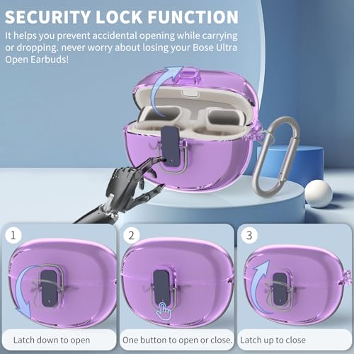 [Secure Lock] TUDIOW for Bose Ultra Open Earbuds Case(2024) | Clear TPU Shockproof Protective Cover for Bose Open Ear Wireless Earbuds Accessories with Cleaning Kit&Keychain(Clear Purple) - color: touzi