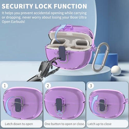 [Secure Lock] TUDIOW for Bose Ultra Open Earbuds Case(2024) | Clear TPU Shockproof Protective Cover for Bose Open Ear Wireless Earbuds Accessories with Cleaning Kit&Keychain(Clear Purple) - color: touzi