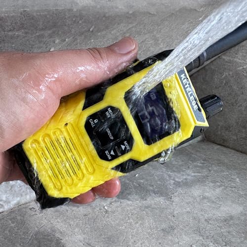 T4 FRS Two Way Radio Earpiece with Mic, Walkie Talkie Long Range for Adults, IP67 Waterproof Walkie Talkies, 22 Channel, NOAA Wheather Alert, PTT, VOX, Yellow, 4Pack