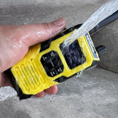 T4 FRS Two Way Radio Earpiece with Mic, Walkie Talkie Long Range for Adults, IP67 Waterproof Walkie Talkies, 22 Channel, NOAA Wheather Alert, PTT, VOX, Yellow, 4Pack