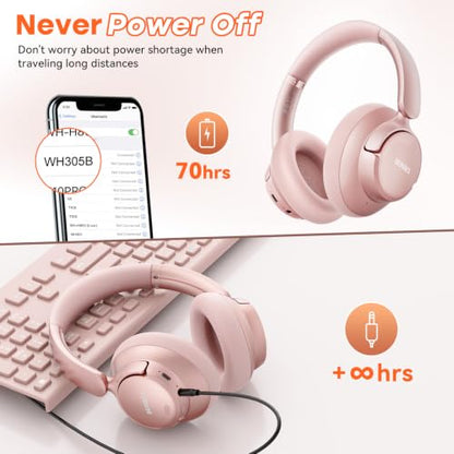 BERIBES Hybrid Active Noise Cancelling Headphones Wireless Over Ear 70Hours | Foldable Bluetooth 6.0,Transparent Modes,3.5MM Cable,Lightweight Built-in Mic,HiFi Stereo Deep Bass,Soft-Earpad,Fast Charging - color: Rose gold-1