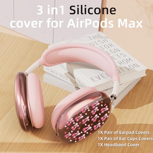 Pink Cherry Bow Clear Case for Airpods Max Headphones Cute Girls Bowknot Soft TPU Ear Cups Cover Anti-Scratch Silicone Ear Pad Protective Case Kawaii Headband Cover for Apple Airpods Max - color: Cherry heart 13