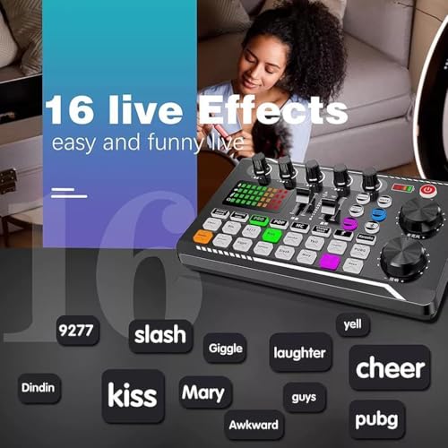 F998 Podcast Equipment Bundle, Audio Interface & BM888 Recording Studio Microphone, Professional Live Sound Card w/Dj Mixer Effects & Voice Changer for Live Streaming Gaming YouTube TikTok(Black)
