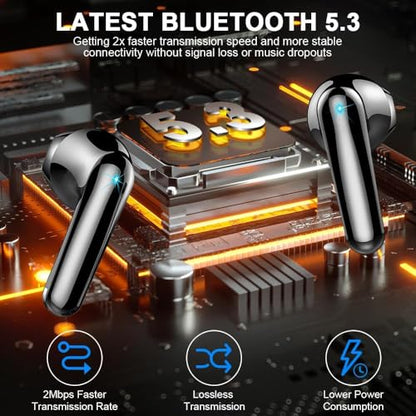 Wireless Earbuds, Bluetooth 5.3 Headphones in Ear 50H Playback Hi-Fi Stereo Ear Buds 4 ENC Mics, Bluetooth Earbud LED Display Charging Case 2024 Wireless Earphones IP7 Waterproof Sport for Android iOS - color: Deep Black