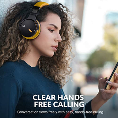 MOVSSOU Million Sold Classic E7 Active Noise Cancelling Headphones | Upgraded HD Sound, Wireless Bluetooth Headphones Over The Ear Unequaled Comfort, Vivid Deep Bass, for Home Office Travel Gift - color: Deep Yellow
