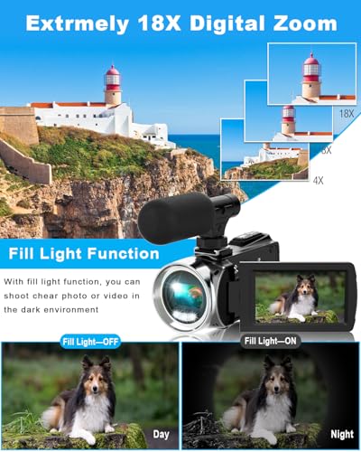 Video Camera Camcorder FHD 4K 36MP Vlogging Camera for YouTube Video Recorder 3.0" 270 Degree Rotation Screen Video Cameras for Filming with Microphone,32GB SD Card (Black)