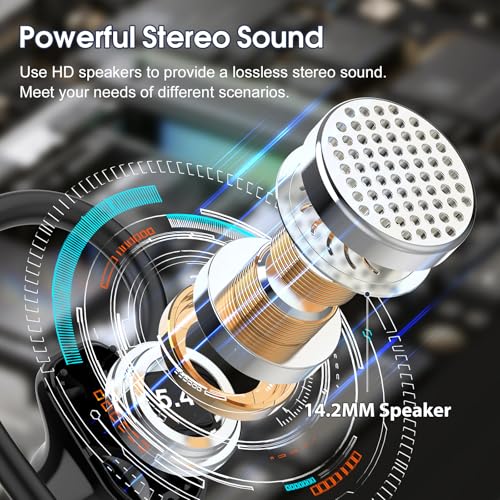 Jesebang Wireless Earbuds, Bluetooth 5.4 Headphones Sport, Over Ear Buds with ENC Noise Canceling Mic, Deep Bass Stereo Ear Buds with Hook, 50H Playback, LED Display, IP7 Earphones for Workout, Grey | 50H Playback, IP7 Waterproof Earphones for Workout Run