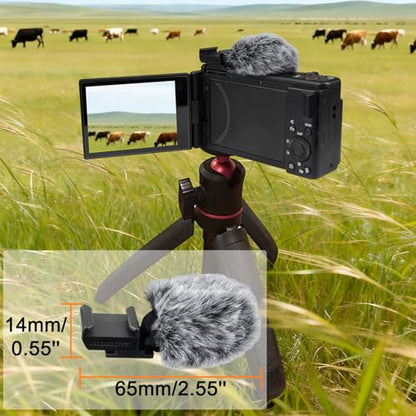 SOULWIT 2Pcs Windscreen Wind Muff for Sony ZV-1F/ZV-E10/ZV-1/ZV-E1/ZV-1 II Vlog Cameras, Cold Shoe Adapter with Furry Windshield + Mic Cover - Black