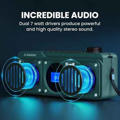 Avantree BoomByte - Portable FM Radio & Bluetooth Speaker with Stereo Sound | Long Rechargeable Playtime, Micro SD Card & USB Audio Input, MP3 Player, Metal Finish, Easy to Use, Blue - color: Blue