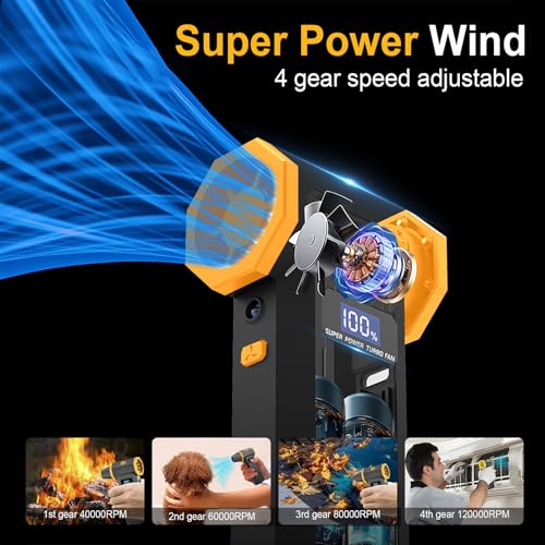 KKH Portable Electric Air Duster with Led Light, Powerful 120000RPM 4 Speed Adjustable Mini Turbo Blower for Cleaning, Rechargeable Cordless Dusters for Home Car Outdoor PC Computer Keyboard