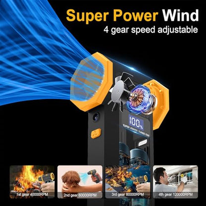 KKH Portable Electric Air Duster with Led Light, Powerful 120000RPM 4 Speed Adjustable Mini Turbo Blower for Cleaning, Rechargeable Cordless Dusters for Home Car Outdoor PC Computer Keyboard
