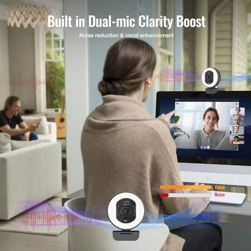Angetube 4K Webcam with Light for PC, UHD Computer Web Camera for Desktop | TOF AutoFocus, 2 AI Noise Reduction Mics, 1080p@60FPS, USB Streaming Web Cam Built in Privacy Cover for Laptop Mac Zoom Teams - size: TOF 4K Webcam with Ring Light