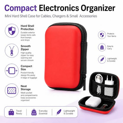 Headphone Case Hard Edge Zipper Bag Compact Portable Headset Storage Bag for Wireless,Headphones Earbuds Cables Charging Cable Travel Waterproof Commuting Home - color: Red