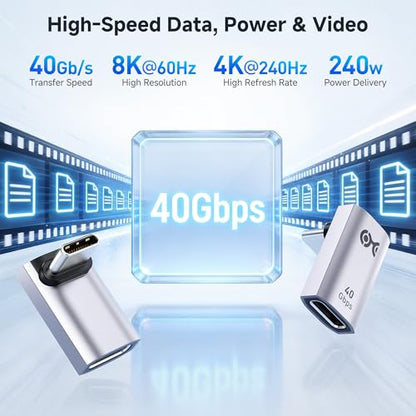 Cable Matters 2-Pack 40Gbps Right Angle USB C Adapter | [4K@240Hz Video, 240W Charging, 40Gbps Data Transfer] 90 Degree, Compatible with Thunderbolt 4, iPhone 17/16, Steam Deck - style: Right Angle