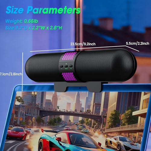 BESTISAN Computer Speaker, Bluetooth 5.3/Wired USB A/C Connection, 6 RGB Light Modes, Gaming Soundbar for PC/Laptop/Desktop, USB A/C Adapter, Easily Clamps to Monitor, Convenient Button Controls