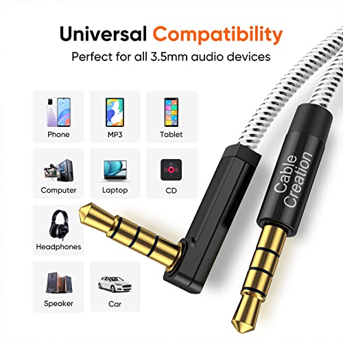 CableCreation 3.5mm Audio Cable(3FT/0.9M), TRRS 3.5mm Stereo Aux Cable | 90 Degree Right Angle 4-Conductor Aux Cord with Microphone for Car Headphones,Speaker,Tablets,Laptops,Smart Phones - size: 3 Feet