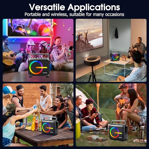 Karaoke Machine, Bluetooth Speaker with 2 Wireless Microphones, Portable Voice Amplifier PA System for Adults Kids with LED Lights Support Bass/Treble Adjustment, TF Card/USB, REC for Home Party