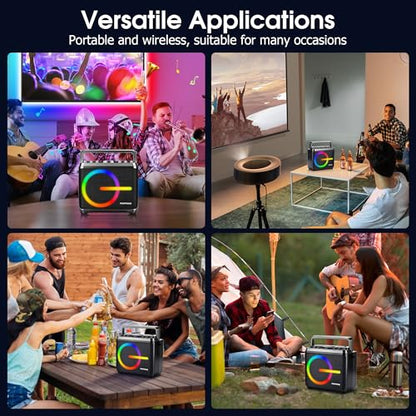 Karaoke Machine, Bluetooth Speaker with 2 Wireless Microphones, Portable Voice Amplifier PA System for Adults Kids with LED Lights Support Bass/Treble Adjustment, TF Card/USB, REC for Home Party