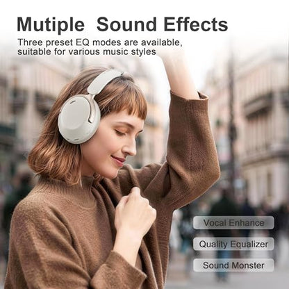 LORELEI QC30 Hybrid Active Noise Cancelling Headphones,Over-Ear Wireless Bluetooth,Beige Protein Leather, Active Noise Control & Transparency Mode,Deep Bass, Built-in Mic - color: Beige White