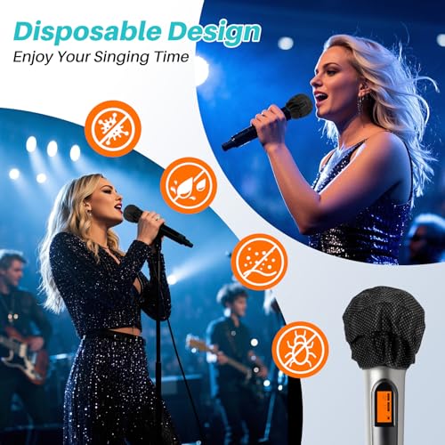 MAQIHAN 100PCS Disposable Microphone Cover - Black Mic Cover Handheld | Microphone Windscreen Bulk Fits Handheld Mics, Microphone Pop Filter, Microphone Mufflter, Protective Cap for KTV Karaoke Bar