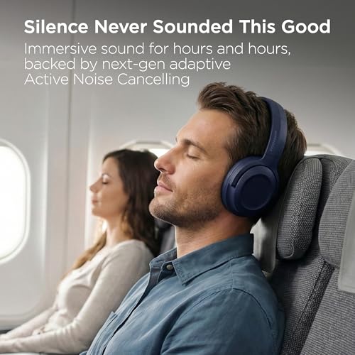 HyperGear Foldable Over-Ear Headphones - Wireless Bluetooth Headphones with Active Noise Cancelling, HD Audio, 40mm Drivers, and Deep Bass, Blue