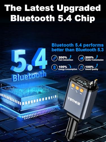 Bluetooth Car Adapter with Retractable Charger,[Upgrade] Bluetooth 5.4 FM Transmitter for Cars, 4 in 1 Fast Car Charger 69W, Handsfree Call, 2*Retractable Cable for iPhone 17/16/15/14, Galaxy-Gray - color: Gray