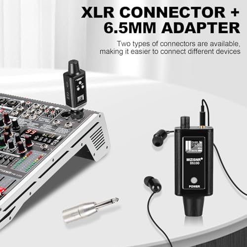 Wireless In Ear Monitor System, Professional UHF Metal Wireless IEM System, 16 Adjustable Channel, Portable Rechargeable Transmitter and bodypack Receiver for Studio, Band Rehearsal, Live Performance