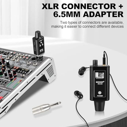 Wireless In Ear Monitor System, Professional UHF Metal Wireless IEM System, 16 Adjustable Channel, Portable Rechargeable Transmitter and bodypack Receiver for Studio, Band Rehearsal, Live Performance