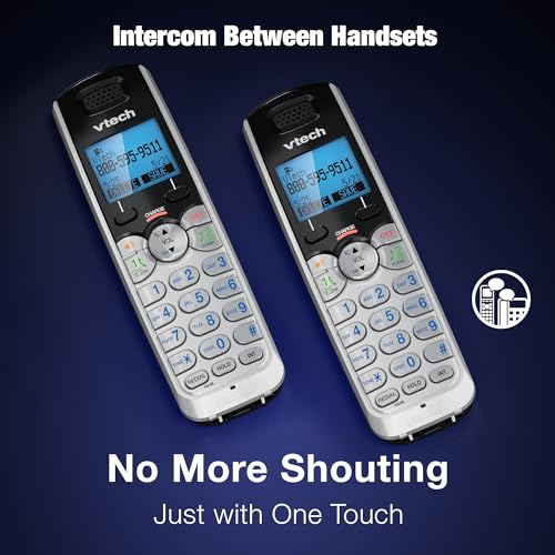 VTech 4-Handset 2-Line Cordless Phone for Small Business or Home with Answering System and Mailbox on Each Line, Caller ID/Call Waiting, Conference Call | DS6151 with 4 Handsets Bundle (Black/Silver) - size: 4 Handsets