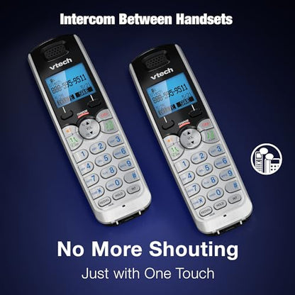 VTech 4-Handset 2-Line Cordless Phone for Small Business or Home with Answering System and Mailbox on Each Line, Caller ID/Call Waiting, Conference Call | DS6151 with 4 Handsets Bundle (Black/Silver) - size: 4 Handsets