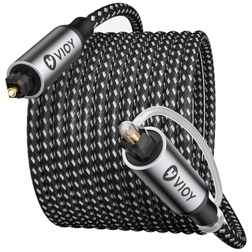 VIOY Optical Audio Cable 20 FT, TOSLINK Digital S/PDIF Fiber Optic Cord | Nylon braided, gold-plated Toslink plug with dust cap, supports 5.1/7.1 surround sound for TV, soundbar, and game console - size: 20FT