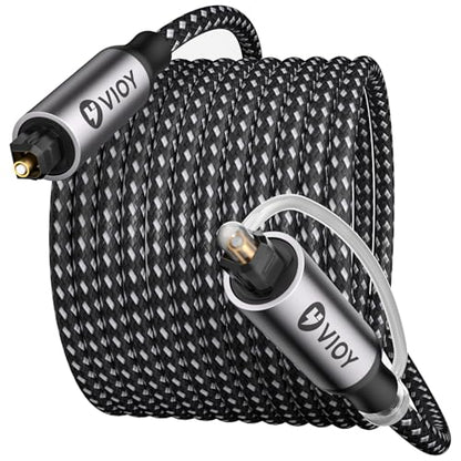 VIOY Optical Audio Cable 20 FT, TOSLINK Digital S/PDIF Fiber Optic Cord | Nylon braided, gold-plated Toslink plug with dust cap, supports 5.1/7.1 surround sound for TV, soundbar, and game console - size: 20FT