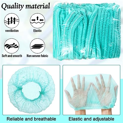 100 Pcs Disposable Nonwoven Bouffant Caps 21 Inch Hair Net Elastic Cap Hair Cover Hats for Beauty Salon Hospital Spa Catering Dust-free Workspace(Green) - color: Green