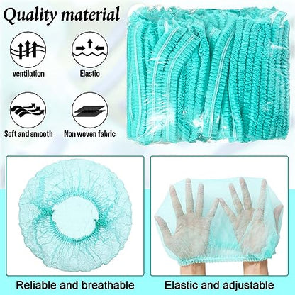 100 Pcs Disposable Nonwoven Bouffant Caps 21 Inch Hair Net Elastic Cap Hair Cover Hats for Beauty Salon Hospital Spa Catering Dust-free Workspace(Green) - color: Green