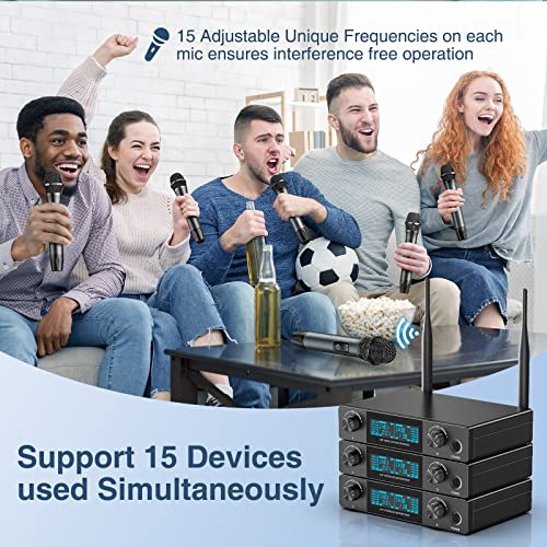 Wireless Karaoke Microphone Kit, Professional UHF Handheld Metal Dynamic Microphones Systems, 200ft Range, Adjustable Channels, Dual Mics Inalambrico for Church Singing DJ Wedding - color: Battery-Powered