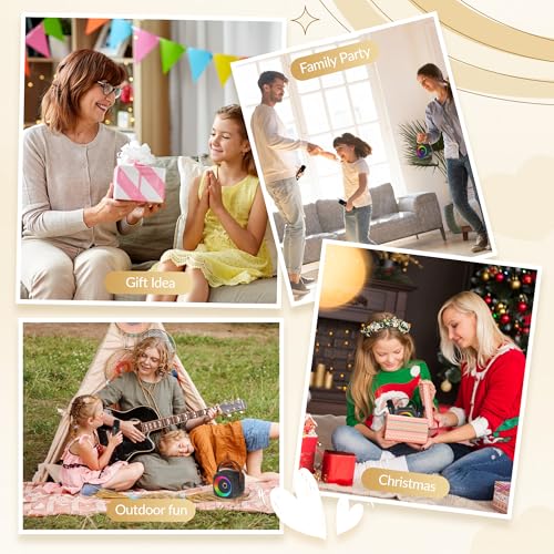 Mini Karaoke Machine, Portable Bluetooth Karaoke Speaker with 2 Wireless Microphones and Party Lights for Kids and Adults, Birthday Gifts for Girls Boys Family Home Party - color: Black