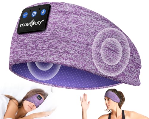 MUSICOZY Bluetooth 5.4 Sleep Headphones Headband Sports Wireless Audio | Earbuds 2 in 1 Design with Breathable Stretch Fabric, HD Stereo Sound Speakers for Workout Yoga Running, Nighttime Sleep Use - color: Purple