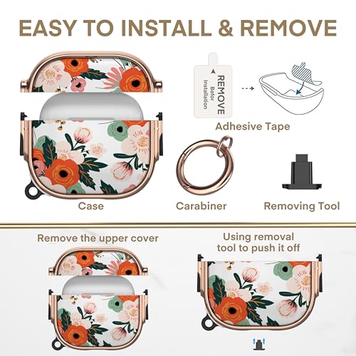 for AirPods 4 Case with Safety Lock, Magsafe Compatible, Red Flower | Double Secure Lock,Drop Protection,Two-Piece Design,with Gold Keychain, Anti Lost, Dustproof, Cute AirPod 4 Case - color: Pink + Red, size: AirPods 4 Case