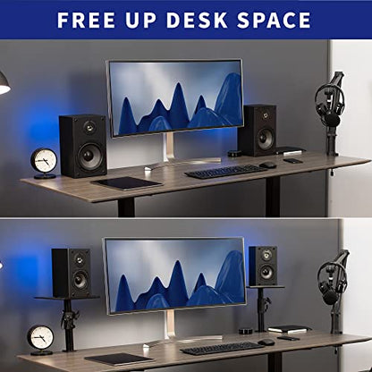 VIVO Clamp-on Speaker Stand Desk Mount Set, 10 x 9 inch Trays, Height Adjustment and Tilt, Universal Audio Holders for Computer and Bookshelf Speakers, Elevated Sound, 2 Pack, Black, MOUNT-SP01CB - color: Black