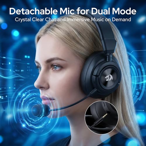 Redragon H889 Wireless Gaming Headset, 4-in-1 (2.4G/BT/USB/3.5mm), 51H Battery & Play-While-Charging, 7.1 Spatial Audio & 53mm Drivers, Detachable Mic, Multi-Platform Headphone for PC/PS5/NS/Mobile - color: Black