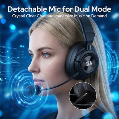 Redragon H889 Wireless Gaming Headset, 4-in-1 (2.4G/BT/USB/3.5mm), 51H Battery & Play-While-Charging, 7.1 Spatial Audio & 53mm Drivers, Detachable Mic, Multi-Platform Headphone for PC/PS5/NS/Mobile - color: Black